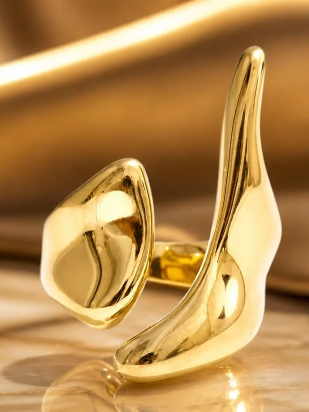 Chunky Sculptural Gold Open Ring | Organic Statement Ring - Picture 2 of 7